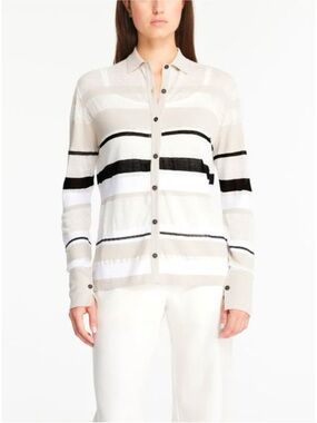 Sarah Pacini Translucent Linen Blend Stripe Shirt in Sand One Size